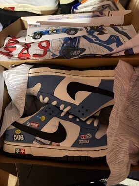 Nike dunk Blue,White and Black Low-Top Sneakers with Sticker Details